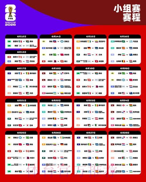 2026世界杯小组赛赛程实时